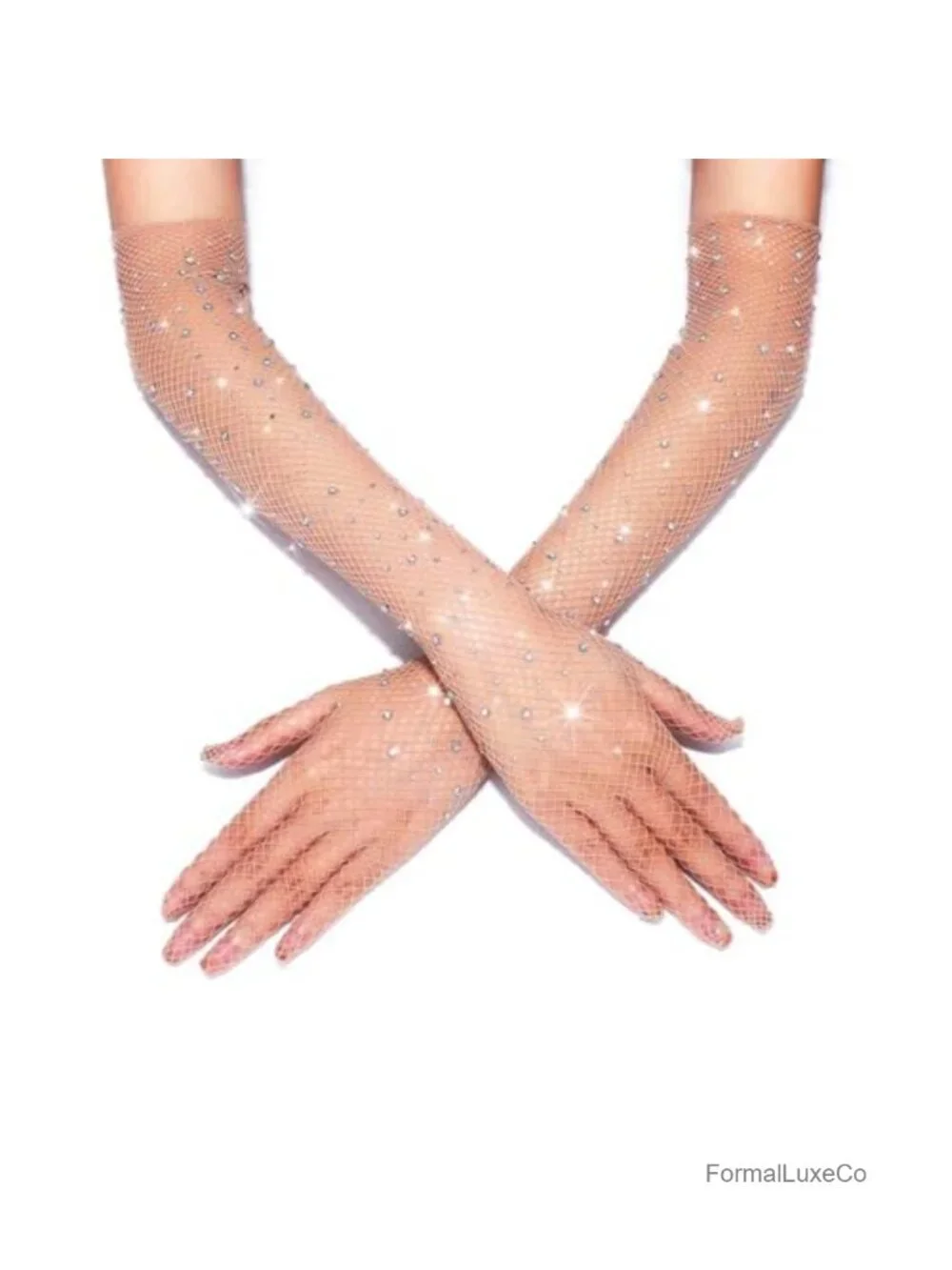 Rhinestone Fishnet Gloves Mesh Rave Bling Elbow Length Evening Party